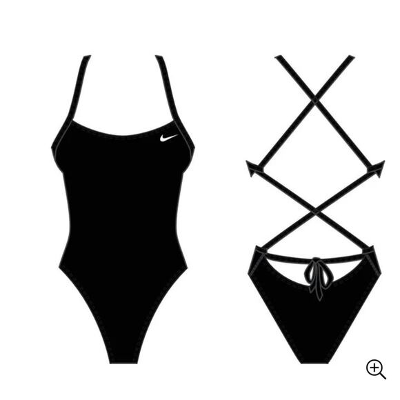 Nike Swim Womens Hydrastrong Lace-Up Tie-Back One-Piece Swimsuit Black Size 28/2 - Picture 3 of 11